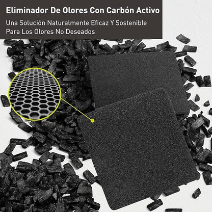 EKO Activated Charcoal Odor Filter Kit – 2-Pack Strong Odor Absorber and Deodorizer with Filter Case for Trash Cans