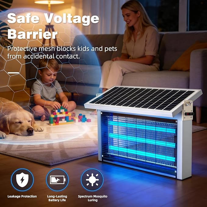 Heavy-Duty Large Solar Bug Zapper Outdoor for 1/2 Acre with 40W Solar Panel | Aluminum Rechargeable Solar Zapper with High Powered, Waterproof Solar Bug Zapper for Patio Garden Backyard Farm Large Places