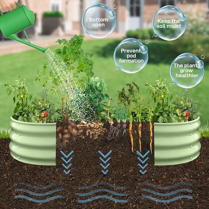 Galvanized Raised Garden Bed Outdoor, 6x3x1FT Metal Heavy Duty Planter Boxes for Gardening, Easy Assemble Bottomless Big Oval Plant Container Kit for Vegetable, Flower, Fruit, Tomatoes, Green