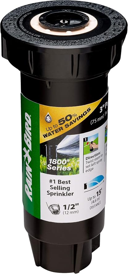Rain Bird 1803DSQPRS Pressure Regulating (PRS) Professional Dual Spray Pop-Up Sprinkler, 90° Quarter Circle Pattern, 8' - 15' Spray Distance, 3" Pop-up Height