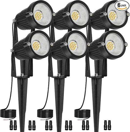 Low Voltage Landscape Lights IP65 Waterproof 7W 700LM LED Outdoor Lighting with Connectors for Garden Yard Pathway Pool | 12V 24V 2700K Tree Spotlights | Warm White - 6 Pack