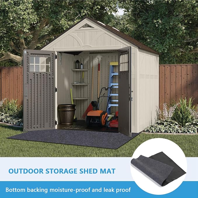 Outdoor Storage Shed Mat，Anti-Slip Patio Furniture Floor Mat，Waterproof Carport Mat，Backing prevents liquid penetration，Soft Material, Non-slip Backing,Washable，Excluding storage shed (10 × 10 FT)