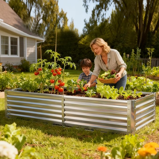 NEWBULIG Galvanized Raised Garden Bed with Cover, 6x3x2ft Metal Planter Box Outdoor, Rectangular Raised Garden Planter Small Greenhouse for Vegetables Flowers Herbs, Open Bottom, Clear