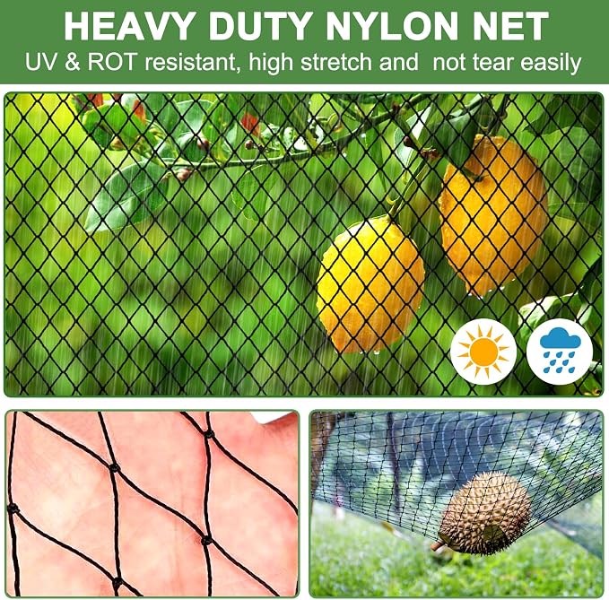 Heavy Duty Nylon Garden Mesh Netting - 25' x 25' Poultry Netting with 2.4' Square Mesh for Chicken Coop, Garden Protection, Fruit Tree Against Aviary, Deer, Squirrel