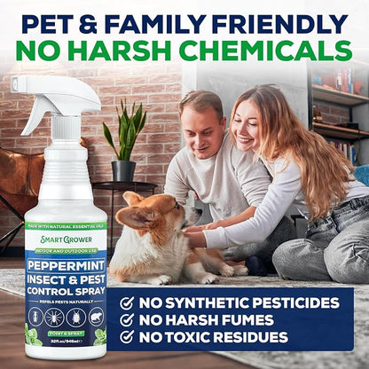 All Natural Peppermint Oil Insect & Pest Control Spray Repels Mice, Spiders, Ants, for Home, Indoor, Outdoor, Garden Maximum Strength Smart Grower Ready to Use 32 FL OZ