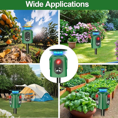 Ultrasonic Animal Repeller Outdoor - Cat Repellent & Deer Deterrent with PIR Sensor & Solar Powered,360° Protection Against for Squirrels, Dog, Deer, Raccoons, Skunks, Rabbits in Garden,Yard, Farm