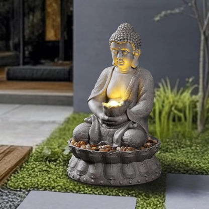 Buddha Water Fountain Outdoor, Zen Fountain with LED Light for Garden, Home Decor, Relaxing Buddha Statue with Lotus Base, for Women