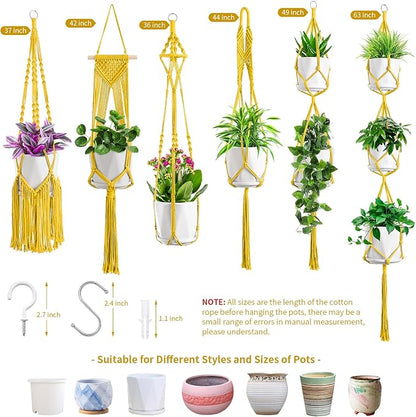 SFENNGPET Macrame Plant Hangers, 6Pack Hanging Planters for Indoor Plants w/ 6 Set Hangers Kit Handmade Macromay Plant Hangers Indoor Flower Pots Holder Stand for Boho Home Décor (POTS NOT Included)