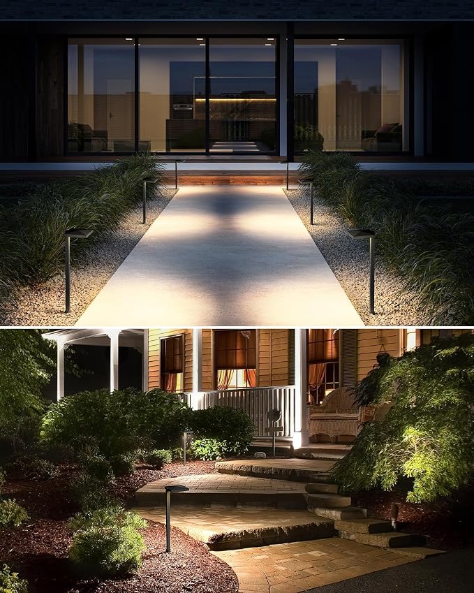 SUNVIE 4-Pack Low Voltage Landscape Lights 5W LED Pathway Lights with Connectors IP65 Waterproof Outdoor Landscape Path Lights Low Voltage for Yard Garden Walkway, 12V-24V AC/DC, 3000K Warm White