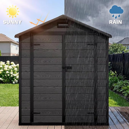 DWVO 6x4 FT Outdoor Resin Storage Shed with Reinforced Floor, All-Weather Bike Storage Shed with Lockable Door, Window and Vent, Waterproof Plastic Tool Shed for Garden, Backyard, Patio, Lawn