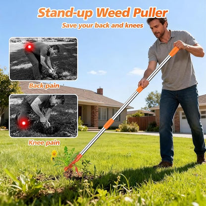 Weed Puller Tool - Stand Up Weed Remover Tool with 4-Claw Steel Head, 50" Adjustable Stainless Steel Handle Weeder Tool, Easily Remove Weeds Without Kneeling