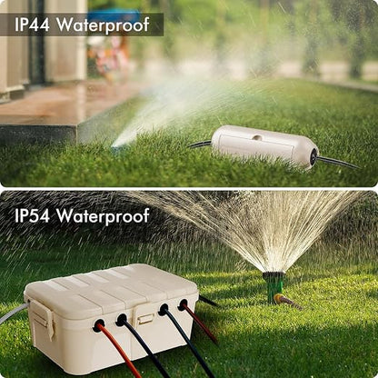 RESTMO 5-Piece Outdoor Waterproof Electrical Box Set – 12.5" x 8.5" x 5" Large & 7.1" x 2.3" x 2.3" Small, Weatherproof Boxes for Power Strip, Outlet, Plug, Socket, Timer, Holiday Light, Almond