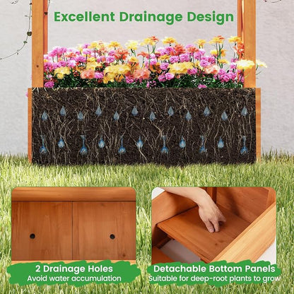 S AFSTAR Raised Garden Bed with Trellis, 2 Pieces Wood Planter Box with Hanging Roof & Drainage Holes for Climbing Plants, Vines, Flowers & Vegetables, Indoor Outdoor Plant Container for Patio & Yard