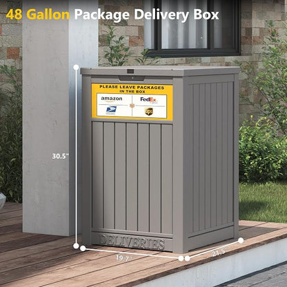 LHBGO Package Delivery Box for Outside, with Delivery Sign 48 Gallon Storage with Lockable Secure, Large Resin Outdoor Package Drop Container