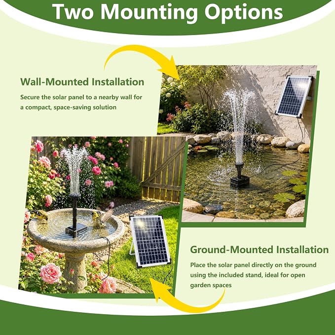 12W Solar Fountain Pump, Solar Powered Water Pump with 6 Nozzles & 3.28FT DIY Water Hose, Solar Water Fountain for Outdoor Garden Bird Bath Pond Water Feature