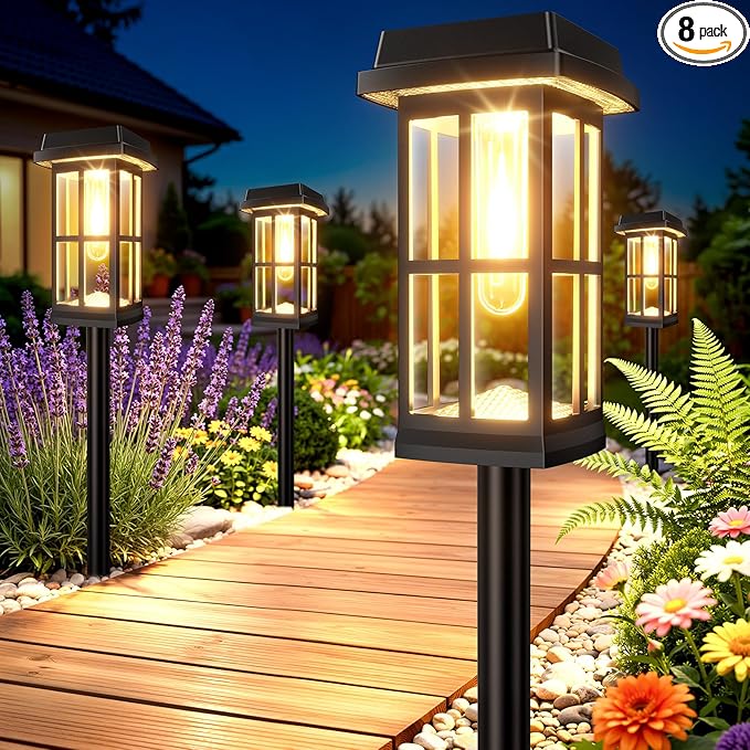 Ahaorigin 4 Pack Solar Pathway Lights Outdoor, 2 Lighting Modes Waterproof Solar Lights Outdoor, Sturdy Metal Rods, Brighter Up to 15Hrs Outdoor Path Lights for Yard Walkway Driveway Sidewalk Garden