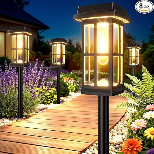 Ahaorigin 8 Pack Solar Pathway Lights Outdoor, 2 Lighting Modes Waterproof Solar Lights Outdoor, Sturdy Metal Rods, Brighter Up to 15Hrs Outdoor Path Lights for Yard Walkway Driveway Sidewalk Garden