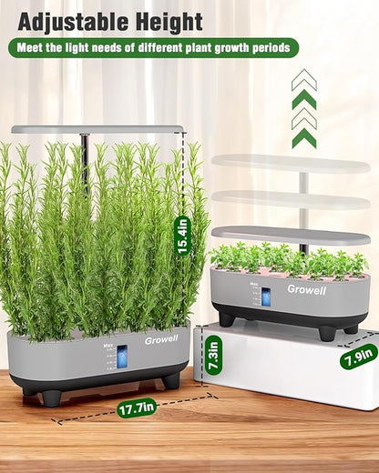 Growell Hydroponics Growing System Kit, 16 Pods Indoor Garden with 28W Full Spectrum LED Grow Light, Auto Timer, 3 Smart Light Modes, 8L Large Herb Garden, Ideal Gardening Gift for Women, Men (Gray)