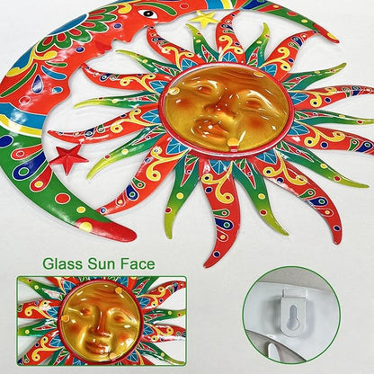 Limygus Colorful Metal Sun Moon Stars Wall Art, Indoor Outdoor Decor for Patio Garden Bedroom