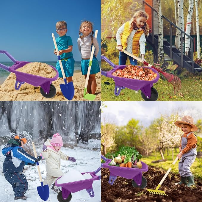 Qtioucp Kids Gardening Tools Outdoor Toys Set Backyard Play with Wheelbarrow Educational STEM Learning Pretend Toys Outdoor Indoor for Toddlers Kids Boys Girls