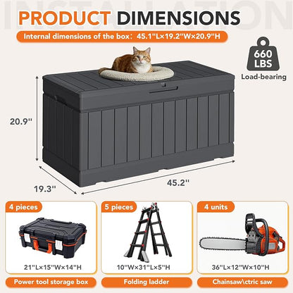 78 Gallon Deck Box Outdoor Indoor Waterproof Storage Box for Patio Furniture, Pool Accessories, Garden Tools, and Cushion Storage, Gray
