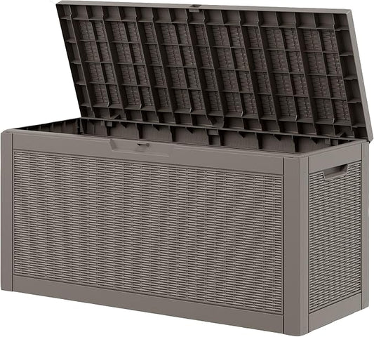 Outdoor Storage Box, Resin Deck Boxes Indoor and outdoor, Waterproof Storage Box Lockable Lid (Grey,60 Gallon)