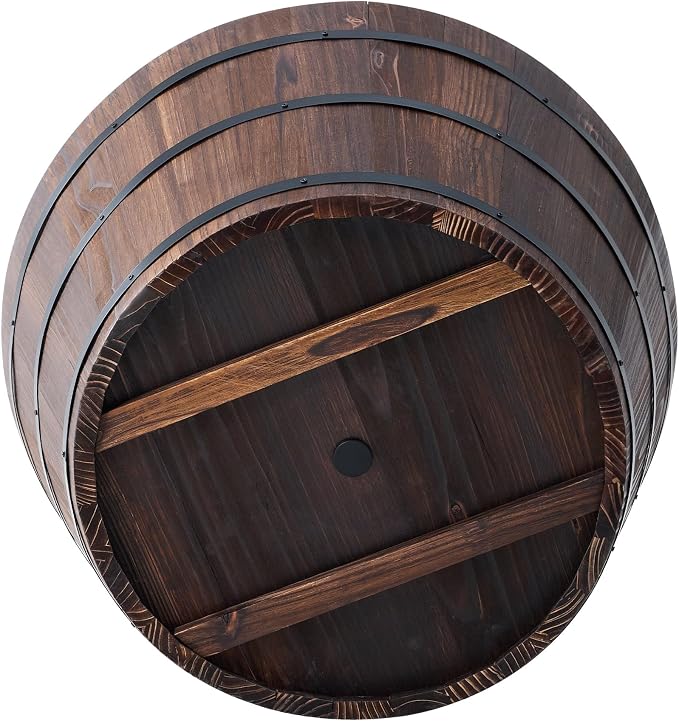 26-inch Wooden Barrel Planter, Perfect for Outdoor Plants, Whiskey-Style Garden Pot, Large Flower Container, Made of Sturdy Solid Wood, Suitable for Herbs, Succulents, and shrubs