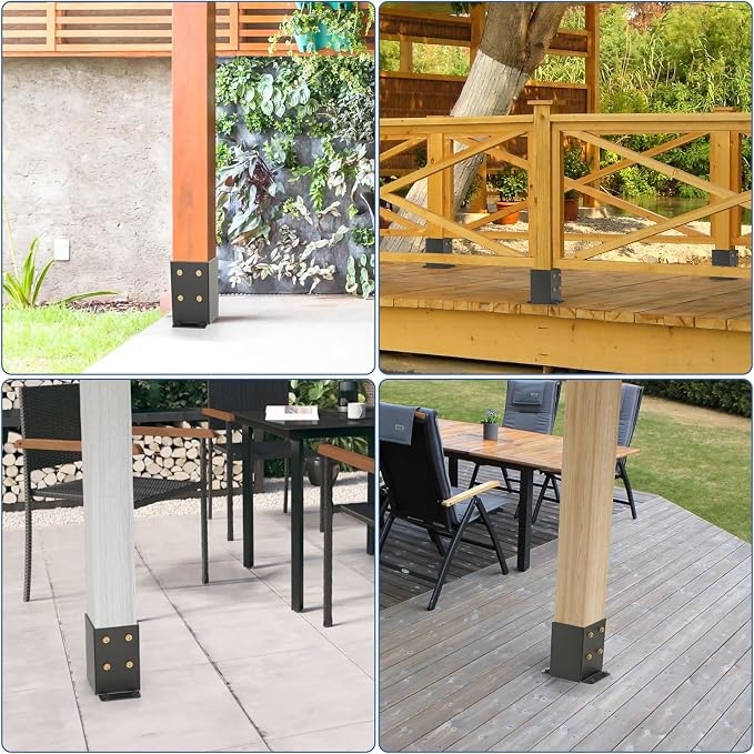 4x4 Post Base 2 Pcs, Heavy Duty Post Anchor with Anti-Corrosive Partition, Inner Size 3.5"x3.5", 13 Gauge Thick Solid Steel, Rust-Proof Powder-Coated Wood Fence Post Brackets for Support Deck, Pergola