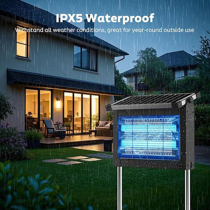 OnBeam Solar Bug Zapper Outdoor, 4500V Mosquito Zapper Fly Trap for Patio | 10W Solar Panel, IPX5 Waterproof, Auto Mode, Solar Powered, USB C Charging, Electric Rechargeable Mosquito Killer for Garden