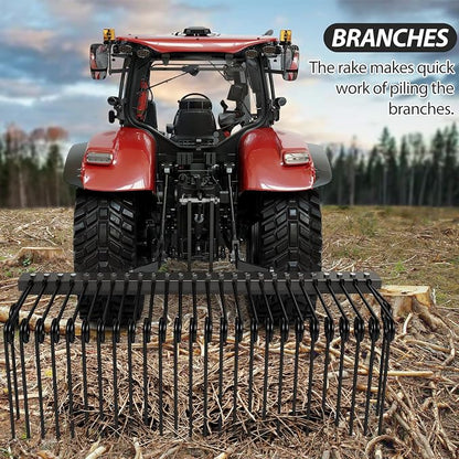 Garvee 60 Inch 3 Point Tractor Rake, Pine Straw Needle Rake, Durable Powder Coated Steel Spring Landscape Rakes Fit for Cat0,Cat1,Black