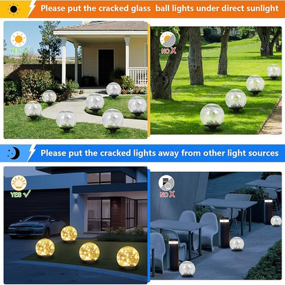 SyouHome Solar Garden Lights Outdoor Waterproof, Landscape Garden Decor | 12 Pack, Auto On/Off Cracked Glass Ball Light, Warm White Solar Globe Lights for Pathway/Patio/Lawn/Yard & Gardening Gift