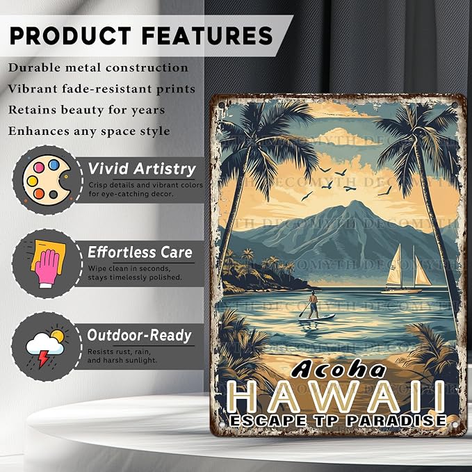 Vintage Tin Sign Aloha Hawaii Tin Sign for Cafes Bar Club Wall Decor 12 * 16inch