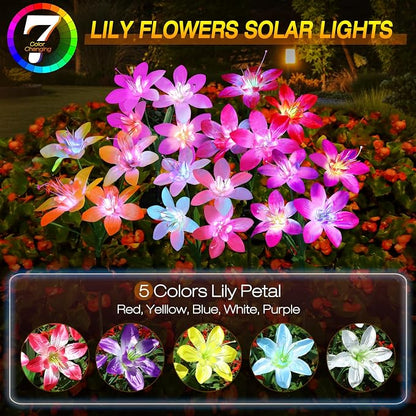 Aukora Solar Garden Lights, 5 Pack Lily Flower Waterproof, 7-Color Changing | Landscape Decor Outdoor for Pathway Lawn Patio Yard Walkway, Holiday Gifts for Mom Women, 5 Beautiful Mixed Colors
