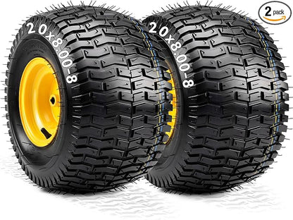 YITAMOTOR 20x8.00-8 Lawn Mower Tires & Wheel Assemblies, 4 Ply Tubeless Front Tires Replacement Fits Lawn Tractors, More Riding Mowers & Garden Vehicle | 3/4" Bore Hole, 3/16" Keyway, 960LBS (2 Pack)