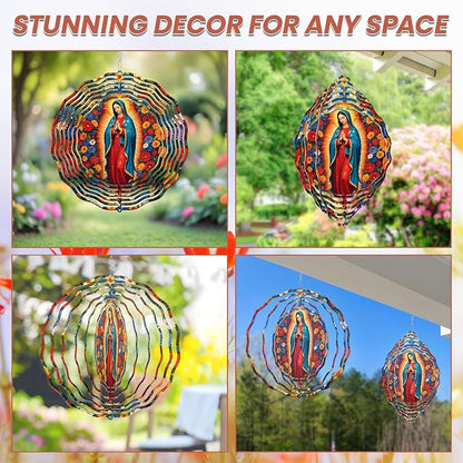FLAGWIX Christian Gifts for Women Faith - Virgen de Guadalupe 3D Stainless Steel Metal Wind Spinners 12 in - Our Lady of Guadalupe Wind Spinner Outdoor, Religious Gifts for Mom Grandma