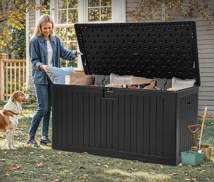 YITAHOME 260 Gallon Double-Wall Deck Box with Divider & Side Handles | Outdoor Large Storage for Patio Furniture Cushions, Garden Pool Accessories, Water Resistant & Lockable