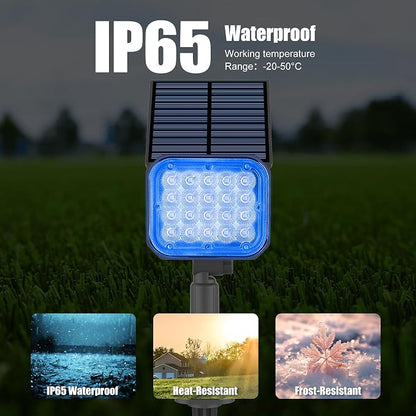 Solar Spot Lights Outdoor, Blue Solar Lights Outdoor Waterproof IP65, Adjustable Panel Landscape Spotlights for Tree Yard Halloween Christmas Landscape Decor, 6 Pack
