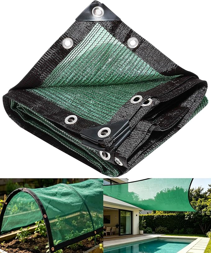 70% Green Shade Cloth with Grommets, 8 FT X 20 FT UV Blocking Mesh Tarp | Heavy Duty Shade Cover for Garden,Patio, Plant Cover, Tomatoes, Barns Kennel, Greenhouse