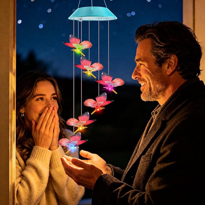 Toodour Solar Wind Chime, Color Changing LED Swaying Butterfly Wind Chimes, Upgrade Butterfly with Fluttering Wings, Waterproof Solar Outdoor Light Decor for Garden Window Patio, Gift for Mom Grandma