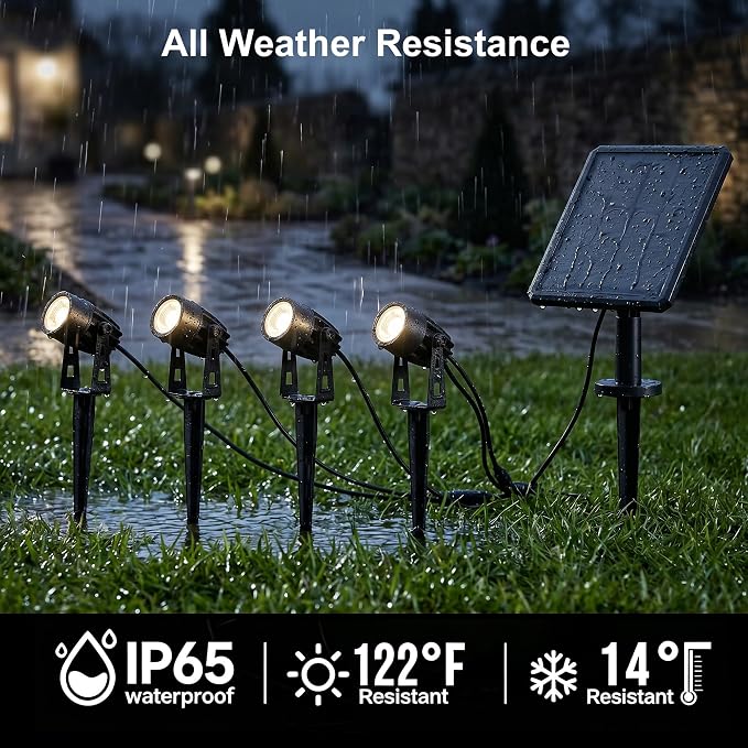 Sublume Solar Spot Lights Outdoor Waterproof for Flag, Palm Tree, 4-in-1 Solar Landscape Lighting Dusk to Dawn Solar Uplights, 3000K Bright LED Spotlights for Yard, Garden, House, Backyard, Patio