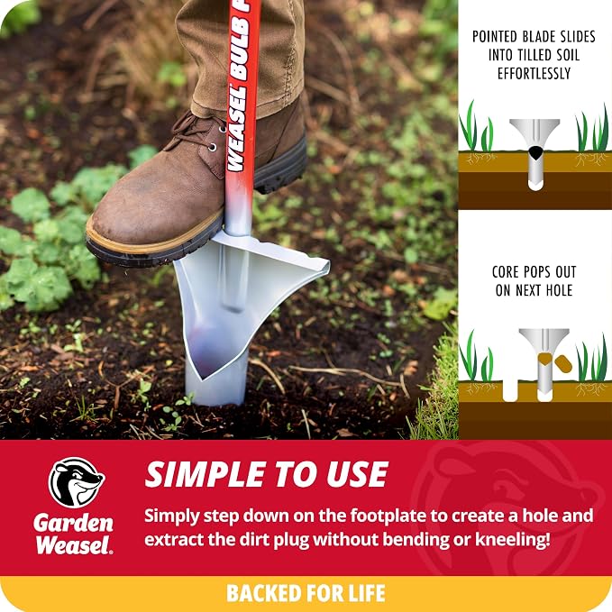 GARDEN WEASEL Bulb Planter - Long Handle | Annuals, Ground Cover, Vegetables, Spring and Fall Bulbs | Sod Cutter, Remover, and Plugger, Grass Planter, Bulb Planting Tool | 91350