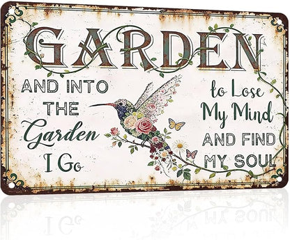 PEACHGARDEN Garden Signs Vintage Metal Sign Into The Garden To Lose My Mind Retro Gardening Poster Yard Wall Art Decor for Patio Greenhouse Backyard Cottage Outdoor 12x16 inch