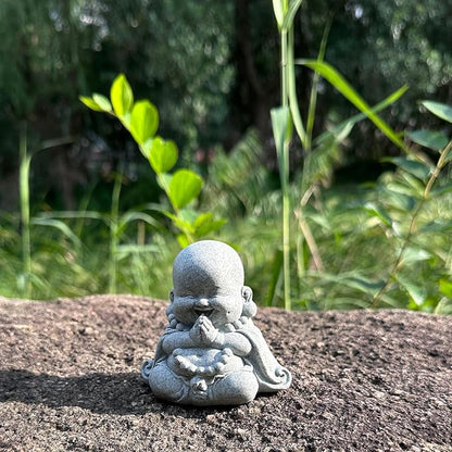 Mini Zen Prayer Buddha Statue, Tiny Sandstone Figurine for Garden Shelf | Mini monk figurine in prayer pose. Perfect for garden, fish tank, desk, or home decor. Symbol of devotion and inner peace