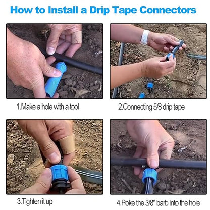 Bandelt 60Pcs 5/8" Drip Tape Connectors 1/4" Barb, Drip Tape Fittings, Drip Irrigation Tubing Coupling, 1/4" Barb for 5/8" Drip Tape Irrigation System