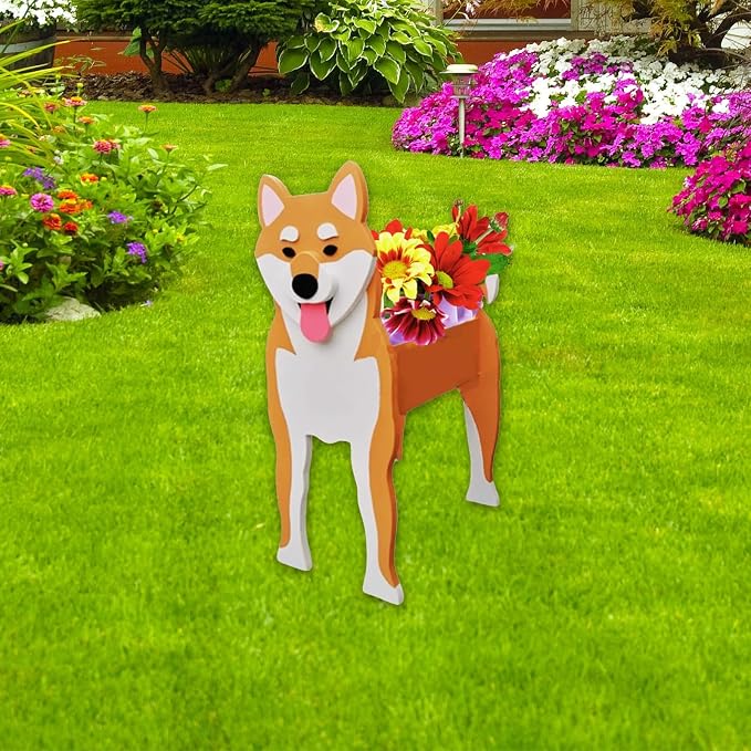 Shiba Inu Dog Planter Pots, 9.45 x 5.71 x 12.13 Inches | Dog Flower Pot, Cute Animal Shaped Plant Pot, Gifts for Women & Pet Lovers, Indoor Outdoor Garden Home Office Decor