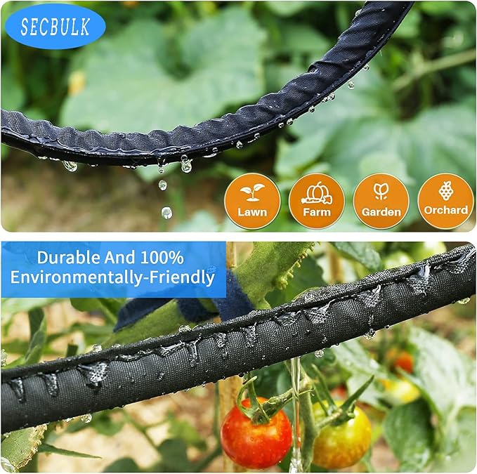 Secbulk 2026 Flat Soaker Hose 75 ft with Stakes for Garden, 75ft Linkable Drip Hose Diy Garden Irrigation System Saving 80% Water, Dual-layer Leak-free Design Water Hose with Holes