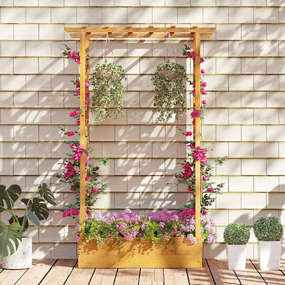 S AFSTAR Wooden Raised Garden Bed with Trellis, 70" Elevated Planter Box with Hanging Roof & Open-Ended Base for Climbing Vine Flower Herb Vegetable, Outdoor Plant Container for Patio & Yard