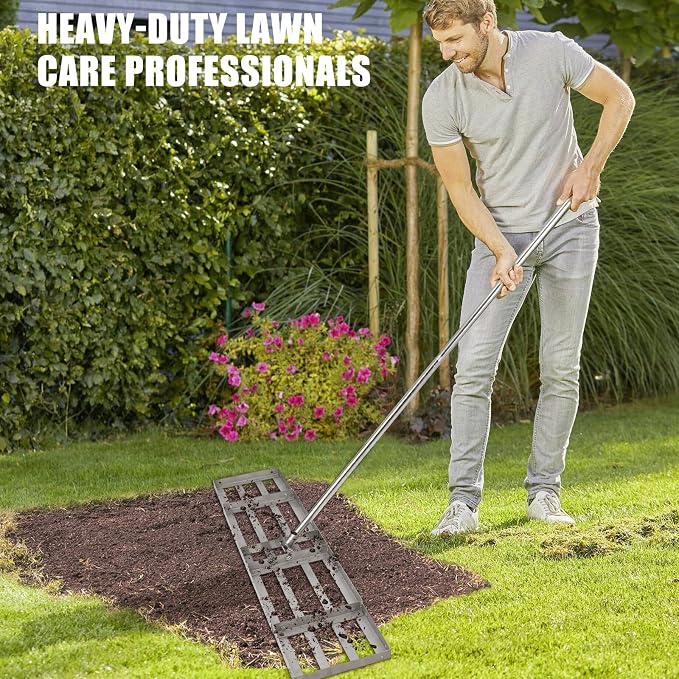 Lawn Leveling Rake, Stainless Steel Lawn Leveler with 48"x10" Ground Plate, Heavy Duty Effort Saving Lawn Level Tool for Yard Garden Golf Course, Ease Level Soil Sand Dirt Surfaces