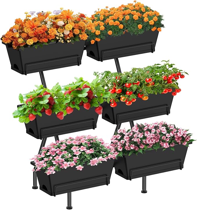 Sunexinlo Vertical Garden Planter Freestanding Raised Bed for Herbs Flowers Vegetables, Indoor Outdoor for Patio Balcony Deck