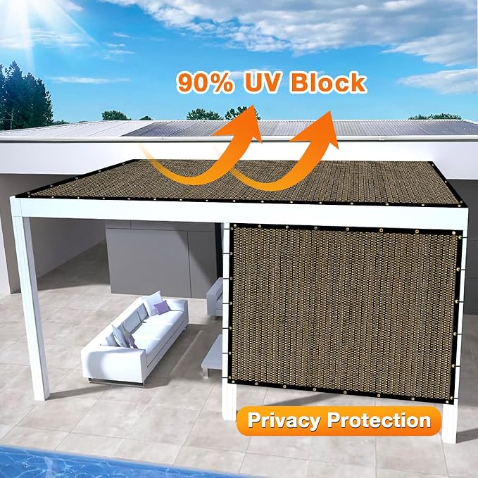 Artpuch Outdoor Pergola Shade Cover 12x23 FT Sun Shade Cloth with Grommets Mocha 90% UV Protection Canopy Patio Privacy Screen (Customized Available)